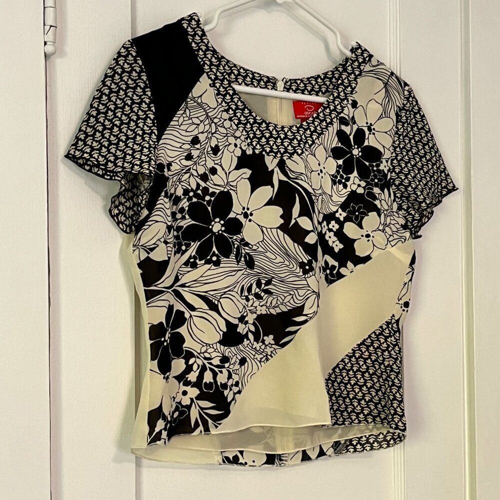Oscar by Oscar de la Renta vintage floral patchwork blouse size 8 petite - Picture 2 of 7